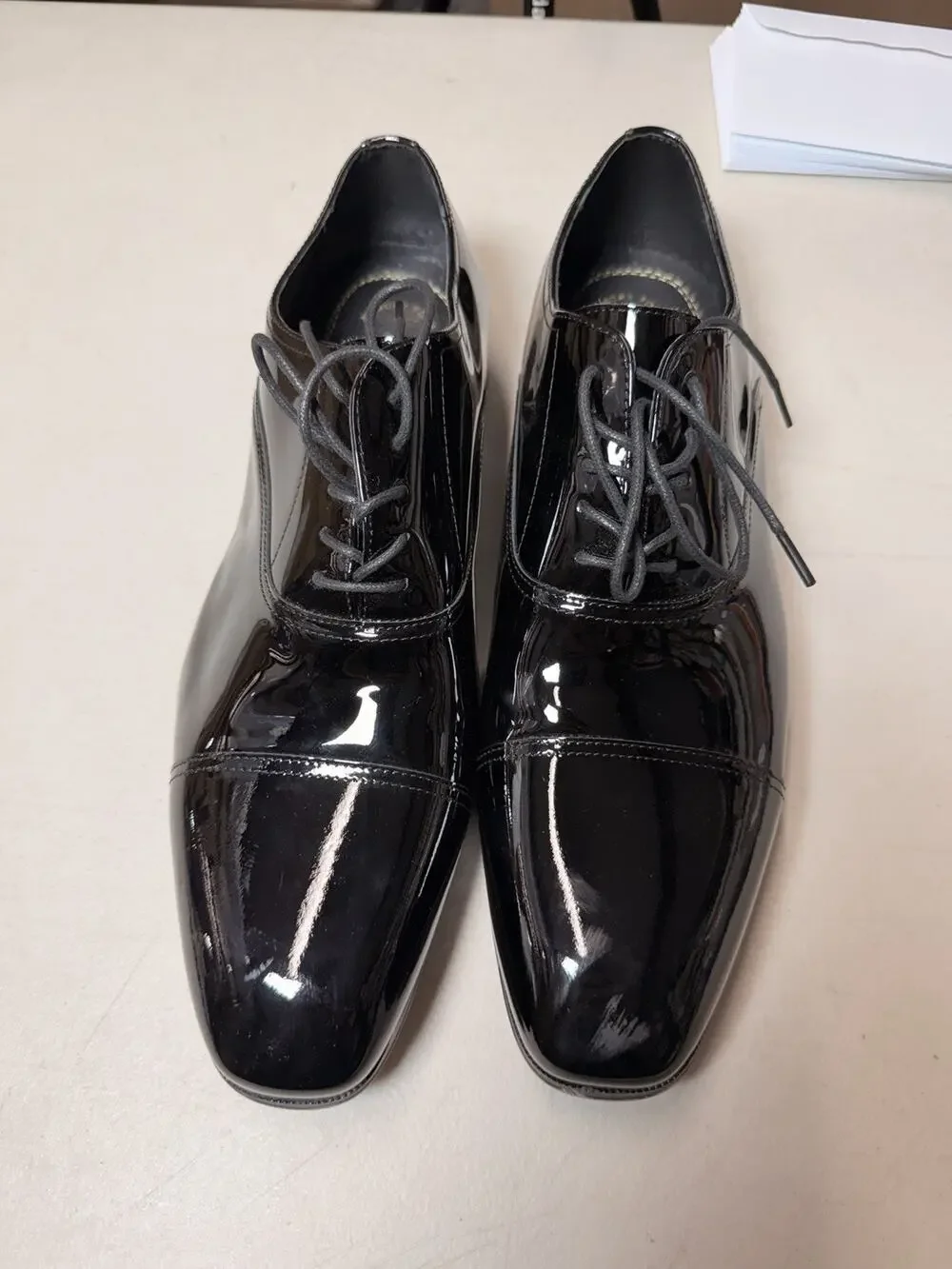 Florsheim Tux Oxford Men Size 13 Black Patent Leather Plain Toe Shoes
